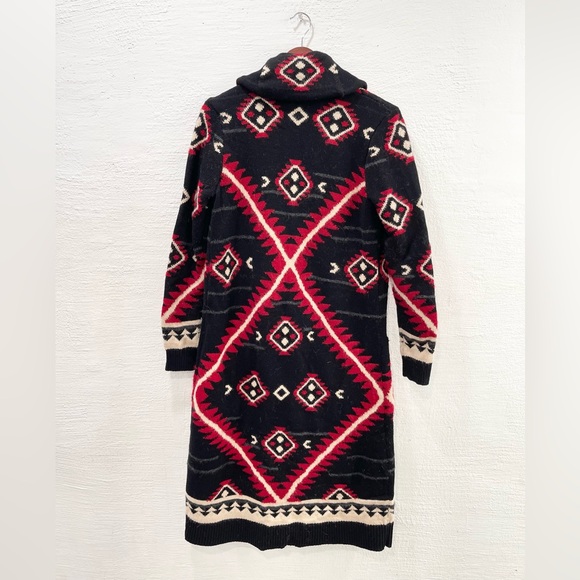 Lauren Ralph Lauren Cardigan Wool Long Duster Sweater Red Southwestern - Picture 6 of 6